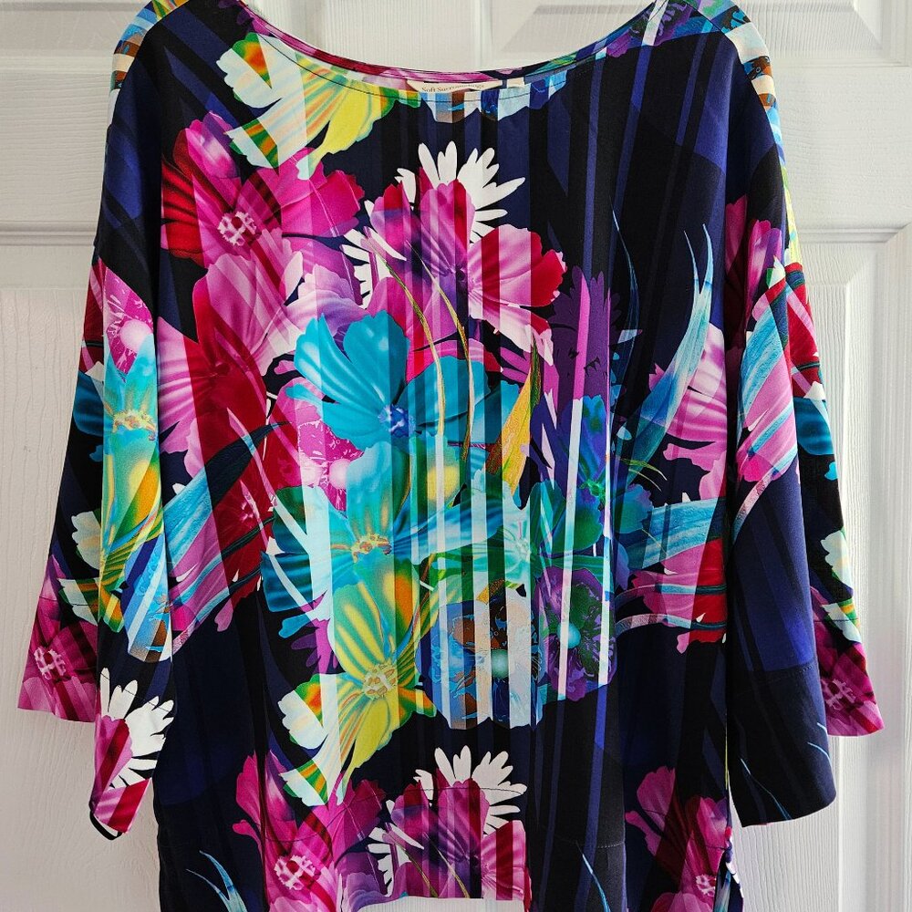 Soft Surroundings Top Petite Small Mignon Floral Blouse Boxy Tropical NWT